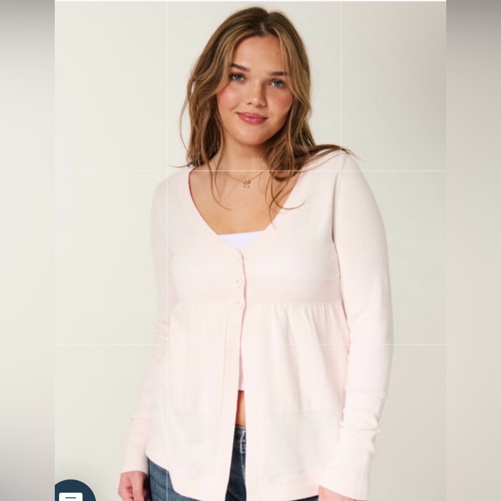 NWT$50 Hollister  Y2K Pink Button-Front Knit Baby Doll ‘Empire Style Cardigan XL
